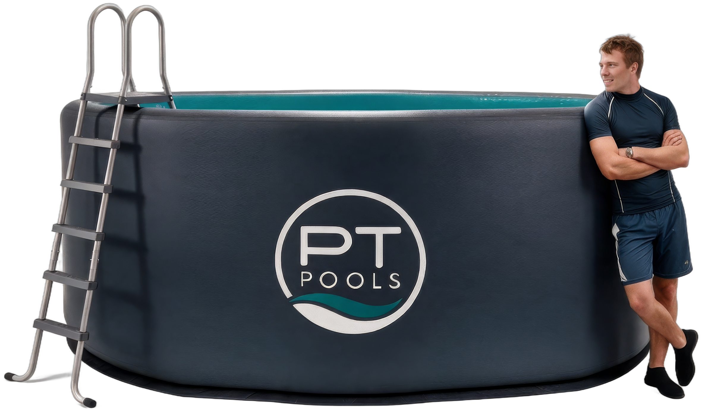 TheraTank by PT Pools next to a 5 foot 10 inch man for scale